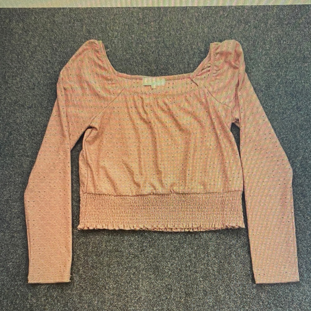 Women's Pink Long-Sleeve Smocked Hem Top